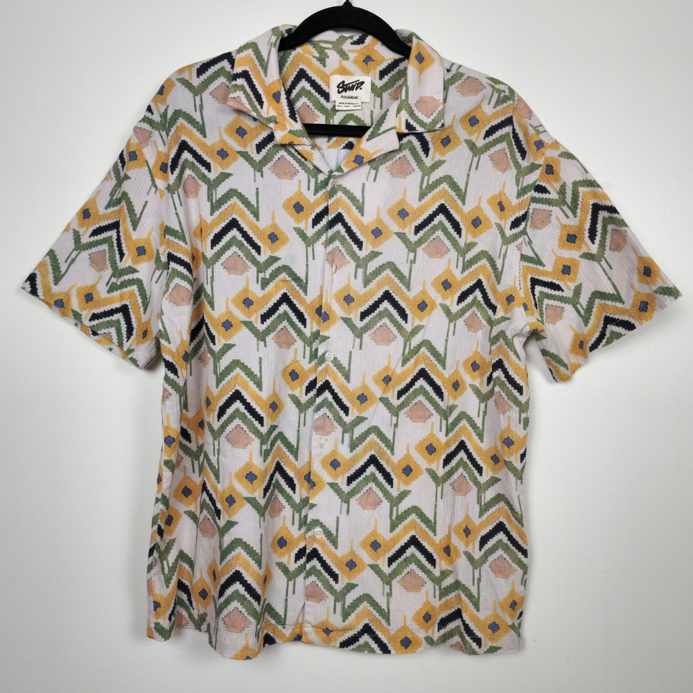 Summer Shirt, Vintage Geometric Pattern Shirt - Yellow, Green, Black
